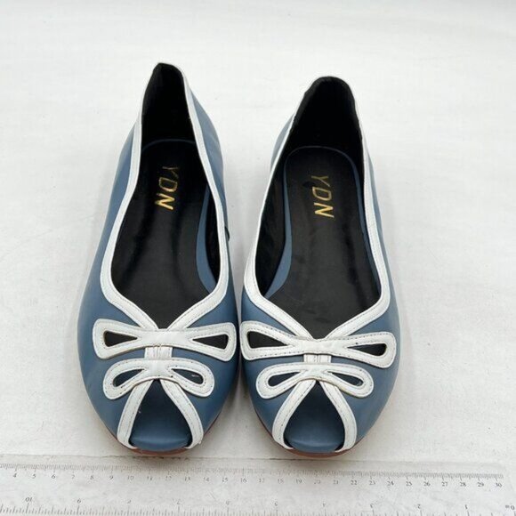 YDN Women Cutout Ballet Flats Peep Toe Loafer Pumps Comfy Slip On Casual Blue - Picture 3 of 7